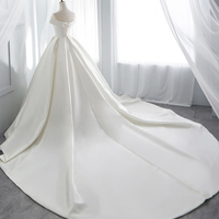 White satin long A line ball gown dress formal dress - Thumbnail 3