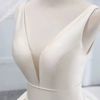 White v neck satin long ball gown dress formal dress - Thumbnail 1