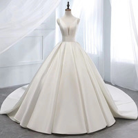 White v neck satin long ball gown dress formal dress - Thumbnail 4