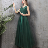 Green tulle long A line prom dress green evening dress - Thumbnail 4