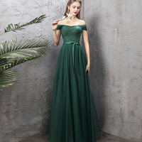 Green tulle long A line prom dress green evening dress - Thumbnail 8