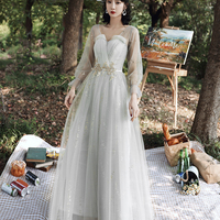 Cute tulle long A line prom dress evening dress - Thumbnail 2