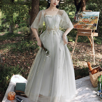 Cute tulle long A line prom dress evening dress - Thumbnail 3