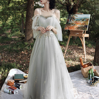 Cute tulle long A line prom dress evening dress - Thumbnail 6