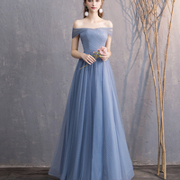 Blue tulle long prom dress simple evening dress - Thumbnail 7