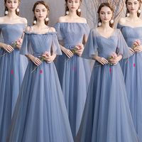 Blue tulle long prom dress simple evening dress - Thumbnail 9