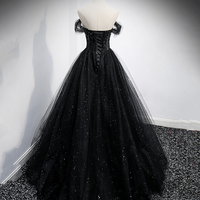Black tulle long A line prom dress black evening dress - Thumbnail 3