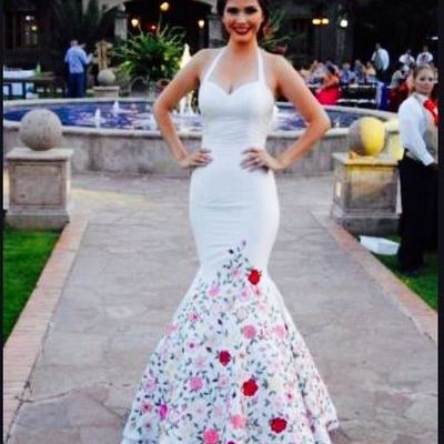 Mexican embroidered formal dress,halter bridal dresses,mermaid wedding gown,white wedding gowns,573 - Thumbnail 4