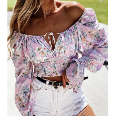 Long-sleeved one-shoulder print top - Thumbnail 2