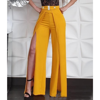 Yellow split slim trousers