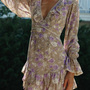 Women's Print V-neck Bandage Dress-2