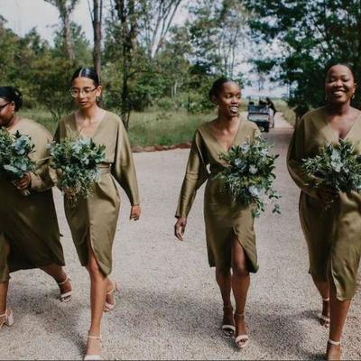 Casual v neck bridesmaid dresses with sleeves - Thumbnail 2