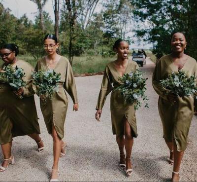 Casual V Neck Bridesmaid Dresses with Sleeves