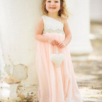 One shoulder pink flower girl dresses - Thumbnail 2