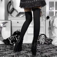 Black Punk Skull Halloween Stockings Knee Socks - Thumbnail 4