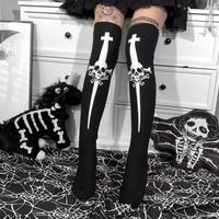 Black Punk Skull Halloween Stockings Knee Socks - Thumbnail 3