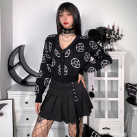 Black Punk Asterism Pattern Cardigan - Thumbnail 4