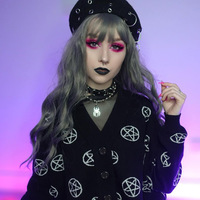 Black Punk Asterism Pattern Cardigan - Thumbnail 5