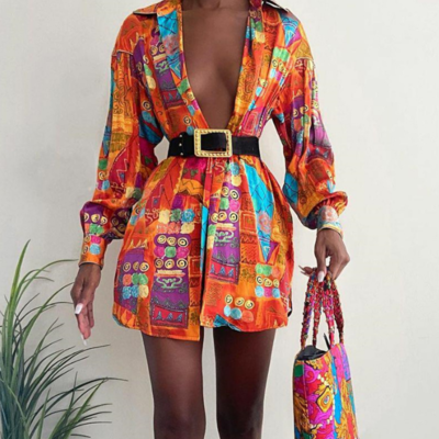 Sexy printed long sleeve dress