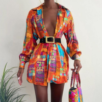 Sexy Printed Long Sleeve Dress - Thumbnail 1
