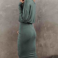 Off-The-Shoulder Long-Sleeved Tight Dress - Thumbnail 1