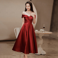 Burgundy satin short prom dress homecoming dress - Thumbnail 3