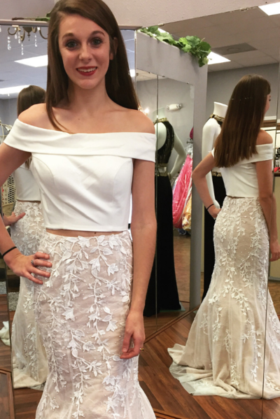 2 piece long prom dress, white mermaid long prom dress, 2021 prom dress, off the shoulder prom dress,1118