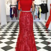 2 piece long prom dress, white mermaid long prom dress, 2021 prom dress, off the shoulder prom dress,1118 - Thumbnail 2