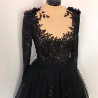 Black floral gothic wedding dress, black flower tulle lace dress, alternative bride dress,1121 - Thumbnail 3