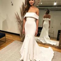 Mermaid Wedding Dress Long White Sweep Train Sleeveless Deep BEATU,1122 - Thumbnail 2