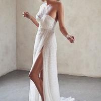 Stunning wedding dresses ,prom dress,one shoulder bridal dress,side slit prom dresses,1123 - Thumbnail 2