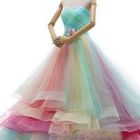 A-Line Sweetheart Court Train Gradient Multi Color Wedding Dress with Ruffles,1125 - Thumbnail 1