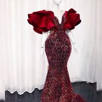 Sequin Wedding Reception Dress, African velvet Wedding Dress, Elegant Velvet Prom Dress, Evening Party Dress, African Fashion Clothing,1128 - Thumbnail 1