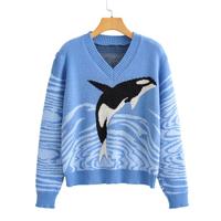 V-neck Dolphin Pullover Knitted Sweater - Thumbnail 4