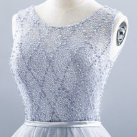 Gray tulle short prom dress gray evening dress - Thumbnail 1