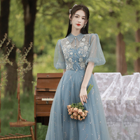 Blue tulle lace long prom dress evening dress - Thumbnail 3