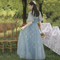 Blue tulle lace long prom dress evening dress - Thumbnail 4