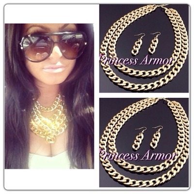 Double chain gold tone necklace set tde