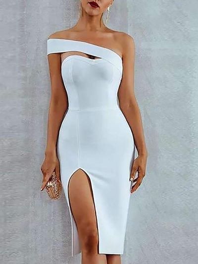 Unique Bodycon One Shoulder White Short Prom Evening Dresses