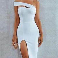 Unique Bodycon One Shoulder White Short Prom Evening Dresses - Thumbnail 1