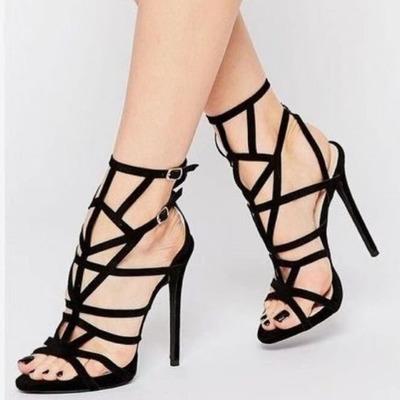 Sexy black roman stiletto heels sandals