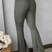 Leopard Print Skinny Flared Pants - Thumbnail 1