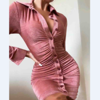 Long Sleeve Button Skinny Dress - Thumbnail 1