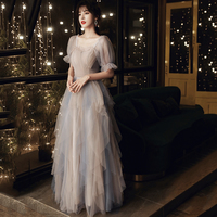 Cute tulle long prom dress A line evening dress - Thumbnail 1