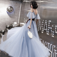Blue tulle long A line prom dress evening dress - Thumbnail 3