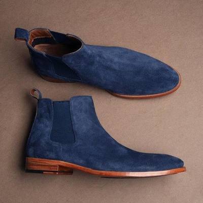 New handmade pure blue suede leather chelsea boot for men's
