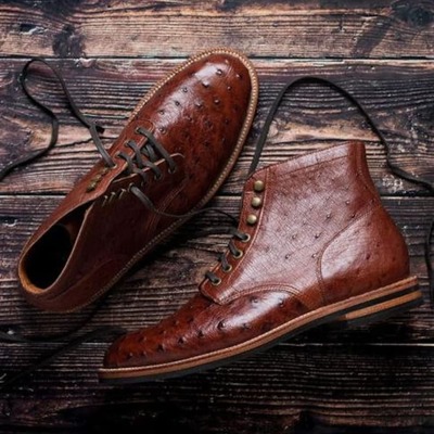 New handmade brown leather lace up ankle boots for men's