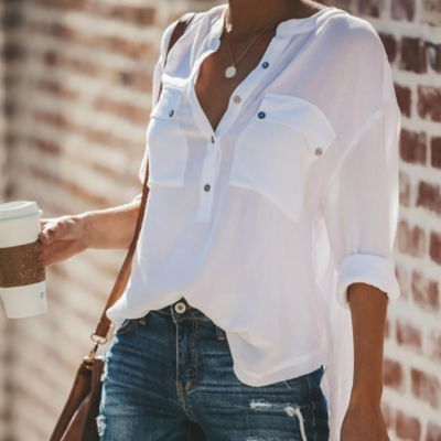 Solid color white long sleeve shirt