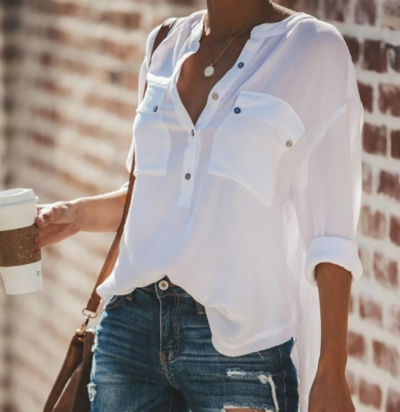 Solid Color White Long Sleeve Shirt