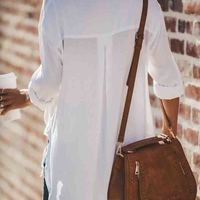 Solid Color White Long Sleeve Shirt - Thumbnail 2